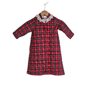Vintage Cassie Red Plaid Flannel Quilted Holiday Christmas Robe Size 4T